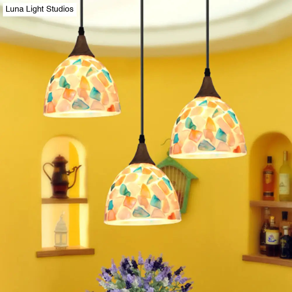 Mediterranean Beige Shell Bell Hanging Lamp With Mosaic Effect - Kitchen Pendant Lighting