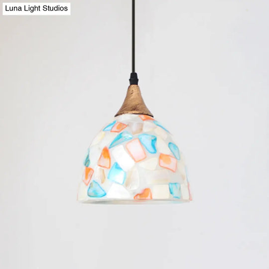 Mediterranean Beige Shell Mosaic Bell Hanging Lamp - Kitchen Pendant Lighting