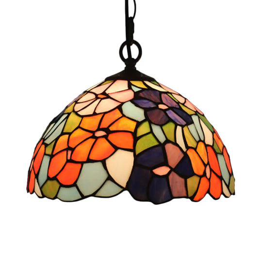 Mediterranean Black Blossom Down Lighting Pendant Light With Colorful Stained Glass - 1 Orange