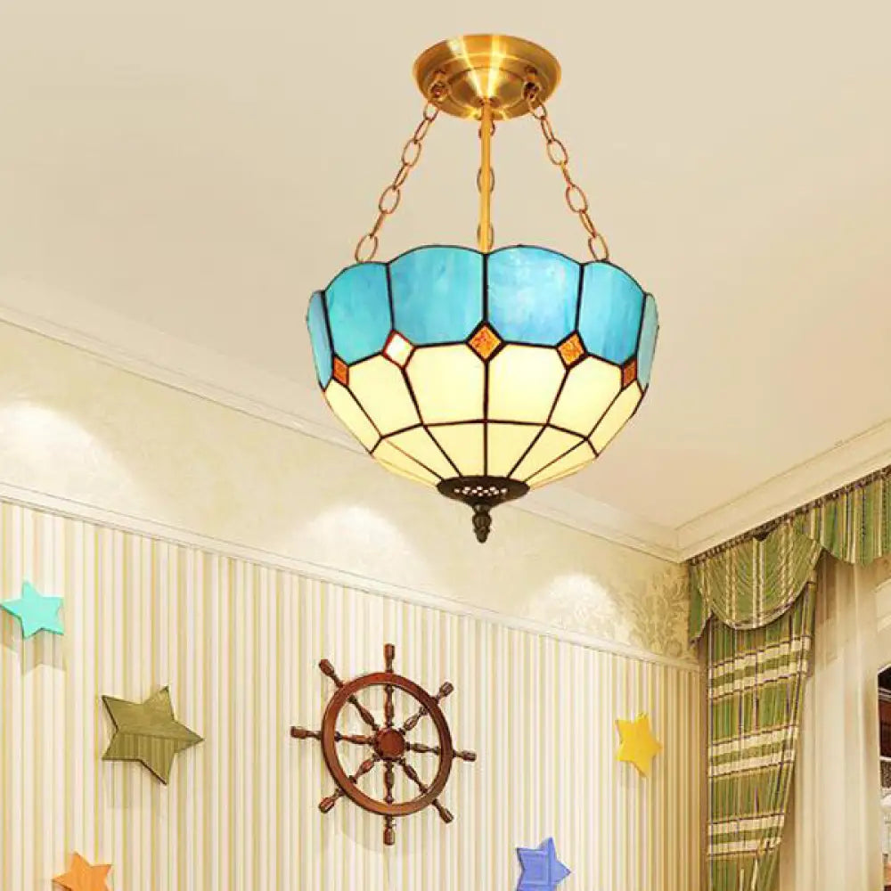 Mediterranean Blue Glass Indoor Chandelier - 12 Inch Width Perfect For Foyer