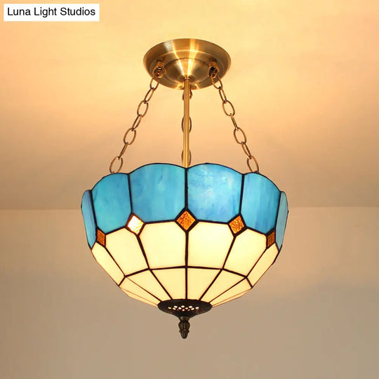 Mediterranean Blue Glass Indoor Chandelier - 12 Inch Width Perfect For Foyer