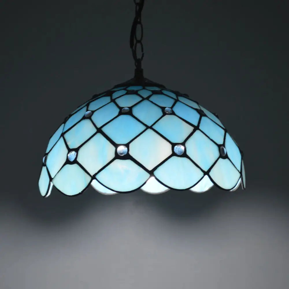 Mediterranean Blue Glass Jewel Hanging Light Fixture - 1-Light Pendant For Kitchen Island / Chain