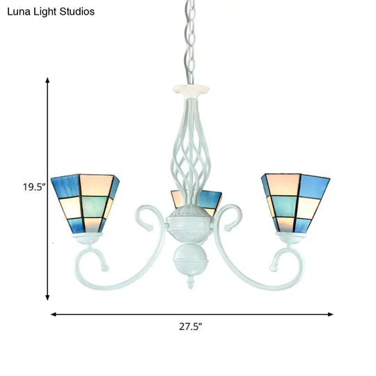 Mediterranean Blue Glass Pendant Light With Metal Chain - Foyer Chandelier Lamp