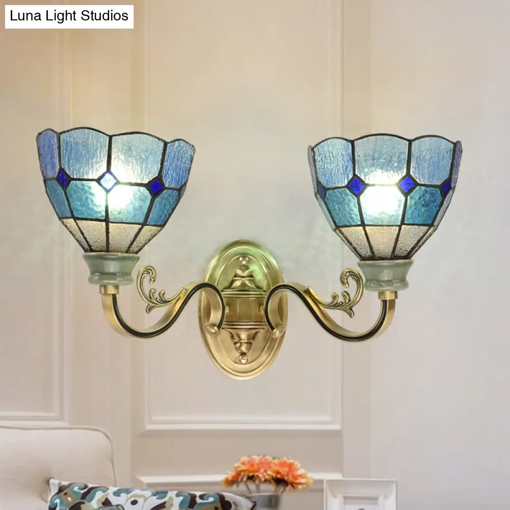 Mediterranean Blue Glass Wall Mount Light - 2 Lights For Dining Room Bowl