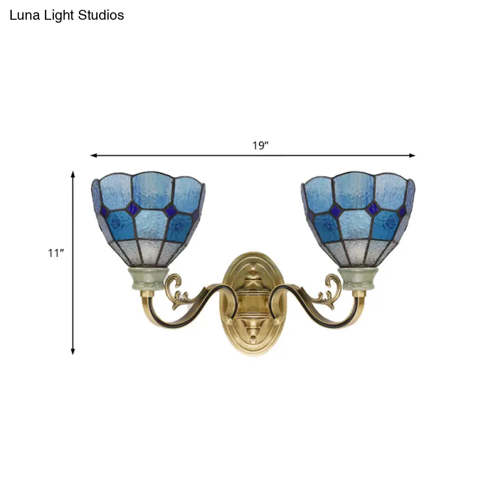 Mediterranean Blue Glass Wall Mount Light - 2 Lights For Dining Room Bowl