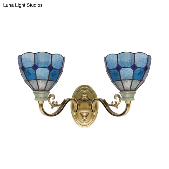 Mediterranean Blue Glass Wall Mount Light - 2 Lights For Dining Room Bowl