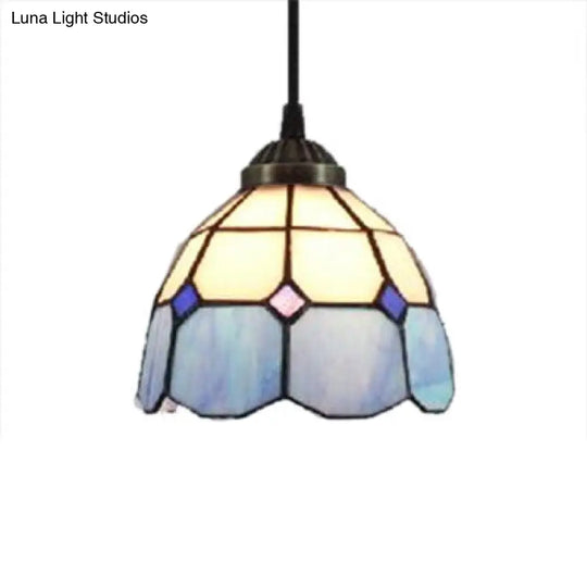 Mediterranean Blue Handcrafted Art Glass Downlight Pendant Lamp With Dome Shape