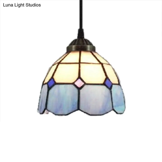 Mediterranean Blue Handcrafted Art Glass Pendant Lamp With Dome Down Lighting