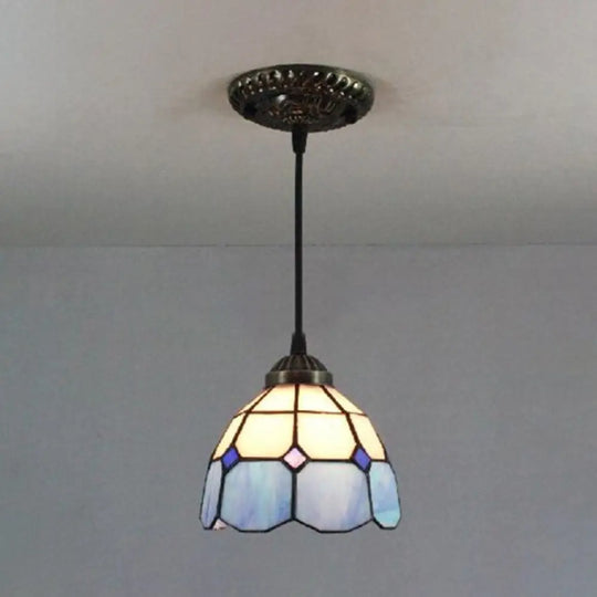 Mediterranean Blue Handcrafted Art Glass Pendant Lamp With Dome Down Lighting