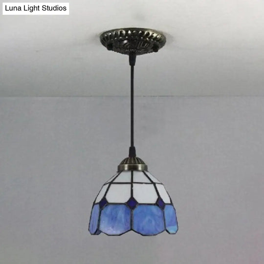 Mediterranean Blue Handcrafted Art Glass Downlight Pendant Lamp With Dome Shape