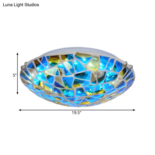 Mediterranean Blue Stained Glass Flushmount Lighting - 2/3/4 Lights Close To Ceiling Lamp For