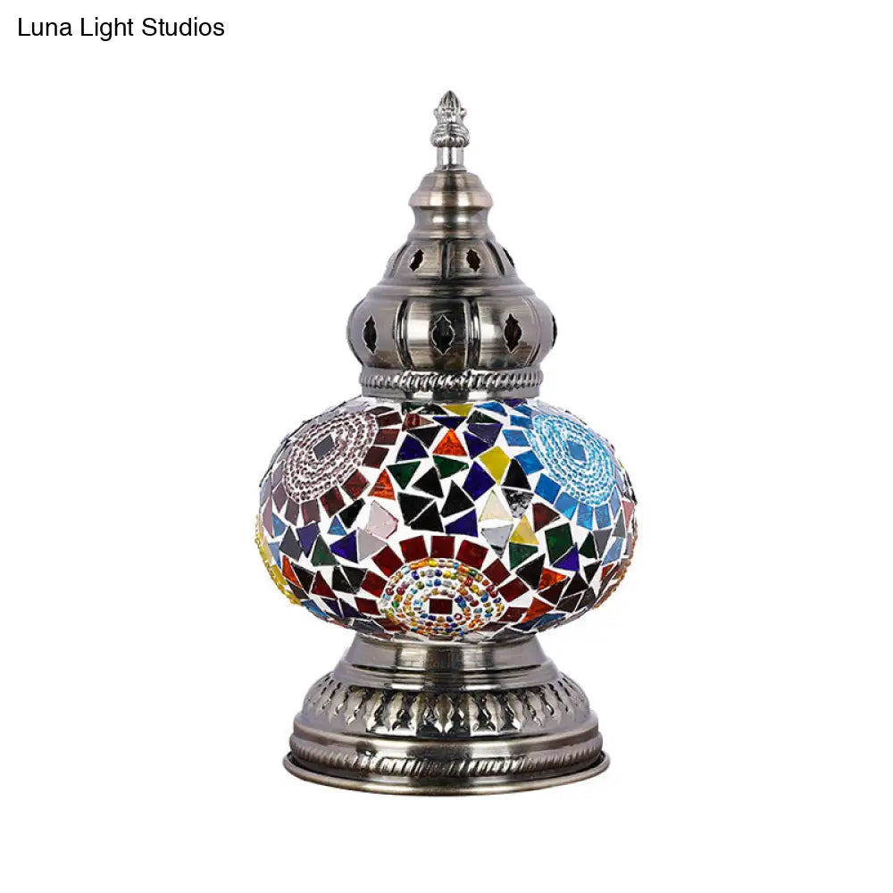 Mediterranean Blue Stained Glass Table Lamp With Tower Shape - Perfect For Bedroom Nightstand