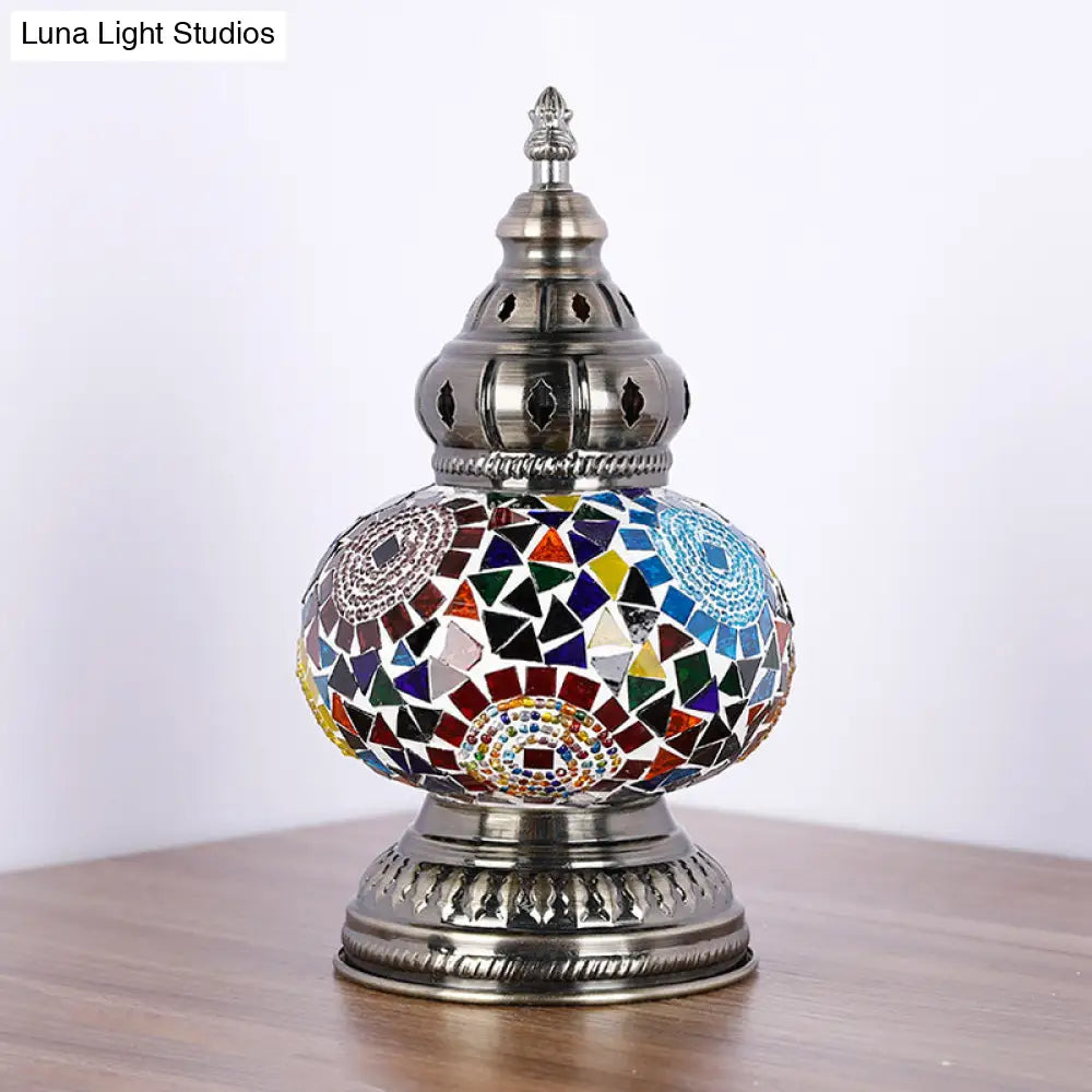 Mediterranean Blue Stained Glass Table Lamp With Tower Shape - Perfect For Bedroom Nightstand