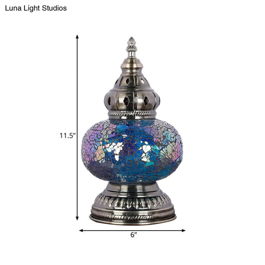 Mediterranean Blue Stained Glass Table Lamp With Tower Shape - Perfect For Bedroom Nightstand