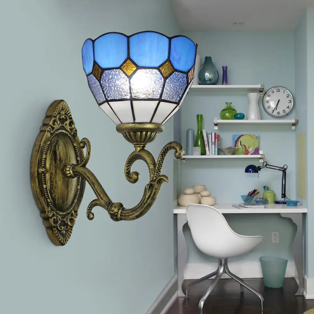 Mediterranean Bowl Wall Sconce - Stained Glass/Metal 1 Light Clear/White Clear