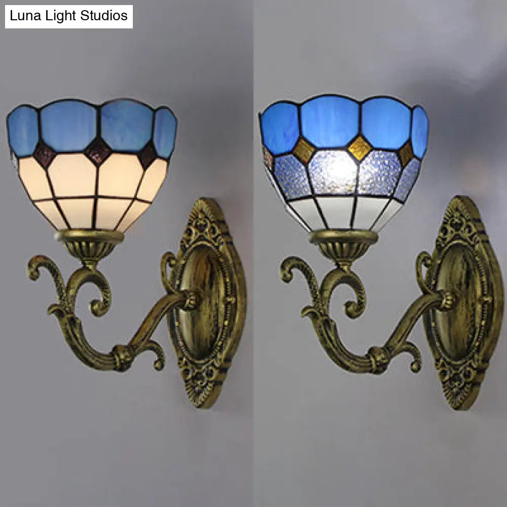 Mediterranean Bowl Wall Sconce - Stained Glass/Metal 1 Light Clear/White