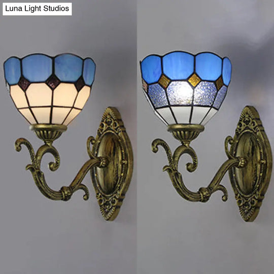 Mediterranean Bowl Wall Sconce - Stained Glass/Metal 1 Light Clear/White