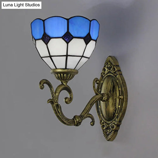 Mediterranean Bowl Wall Sconce - Stained Glass/Metal 1 Light Clear/White