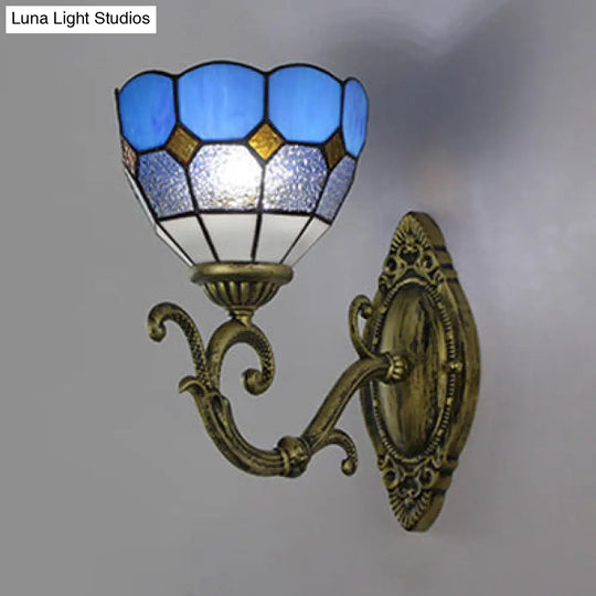 Mediterranean Bowl Wall Sconce - Stained Glass/Metal 1 Light Clear/White