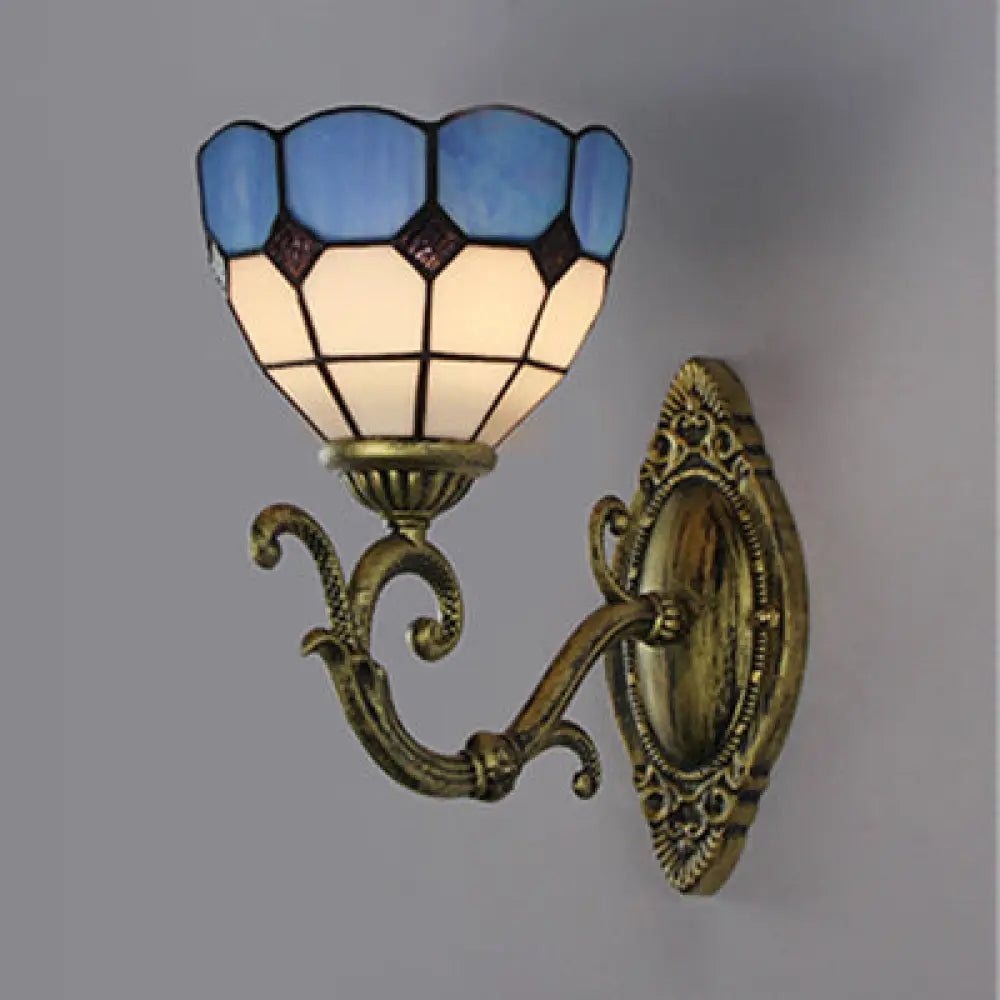 Mediterranean Bowl Wall Sconce - Stained Glass/Metal 1 Light Clear/White White