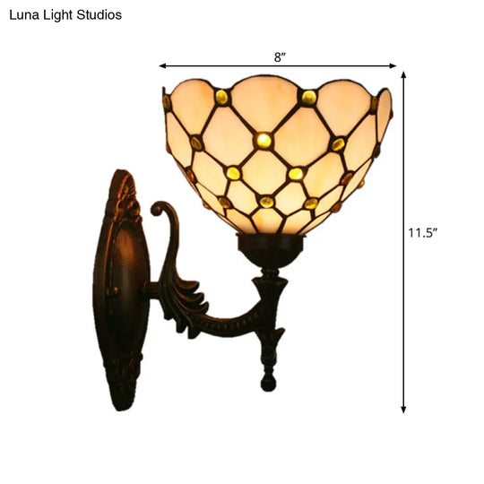 Mediterranean Brass Wall Sconce Elegant Geometry Cut Glass Shade For Corridor Lighting