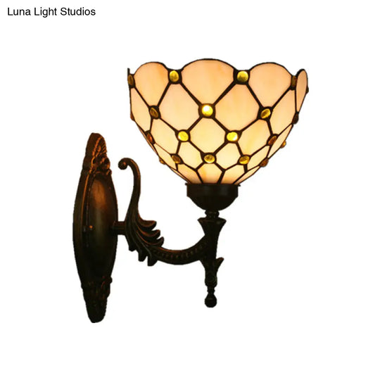 Mediterranean Brass Wall Sconce Elegant Geometry Cut Glass Shade For Corridor Lighting