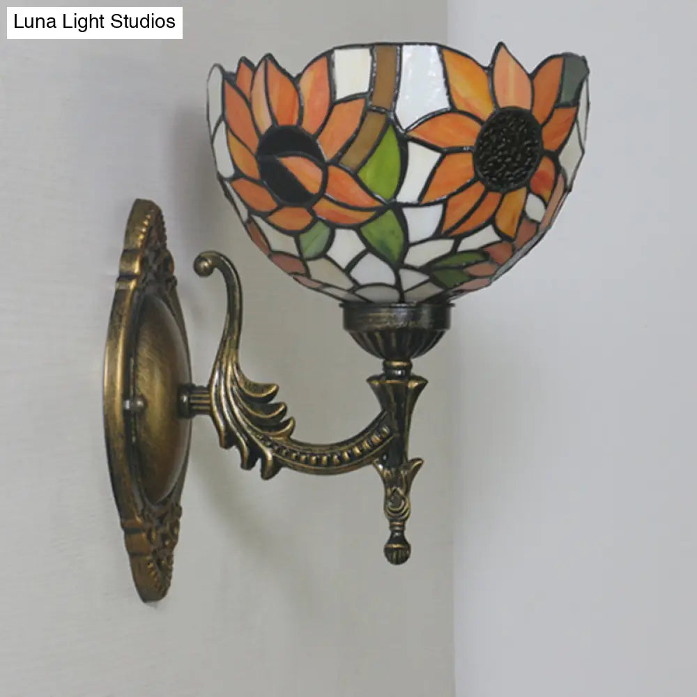 Mediterranean Brass Wall Sconce Elegant Geometry Cut Glass Shade For Corridor Lighting