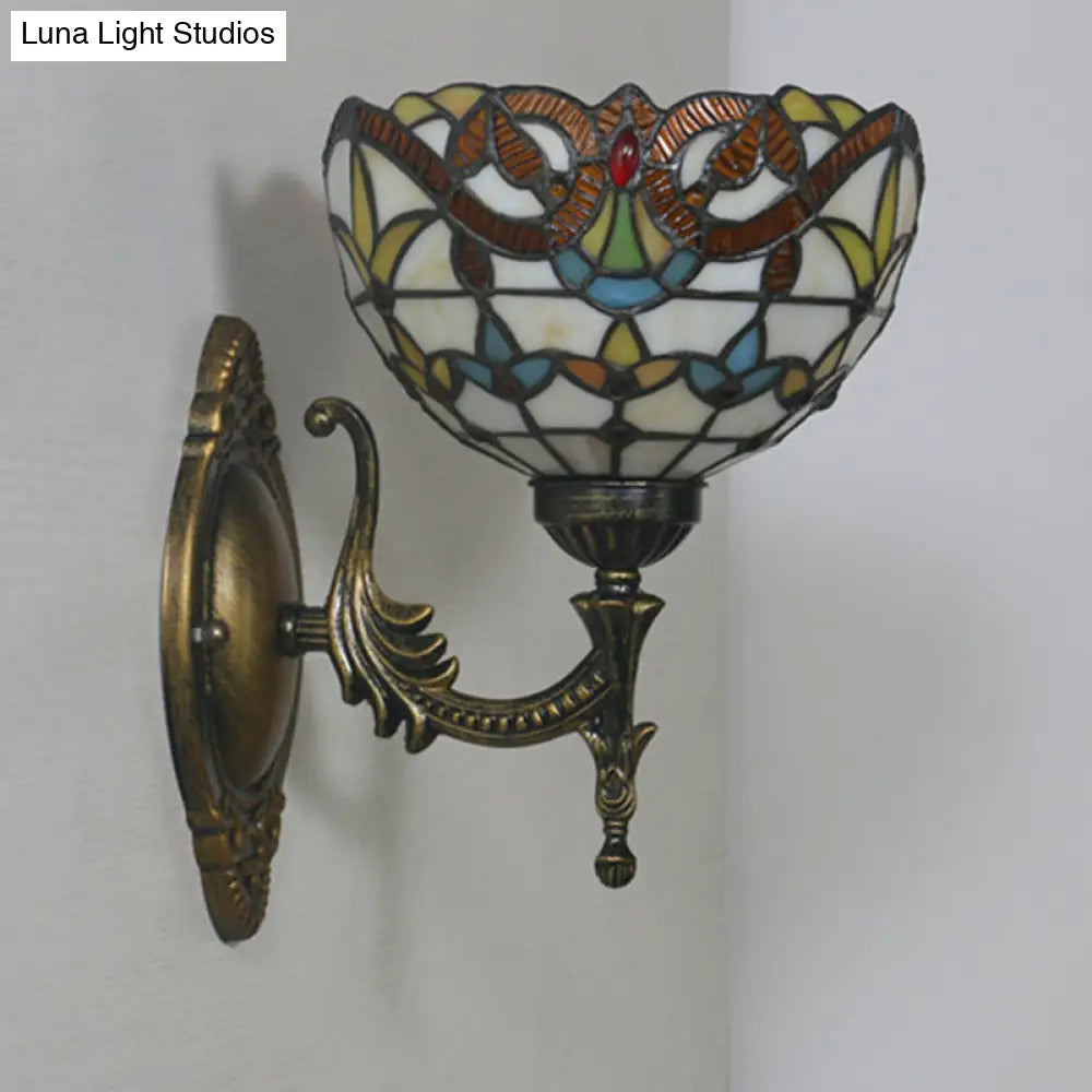 Mediterranean Brass Wall Sconce Elegant Geometry Cut Glass Shade For Corridor Lighting