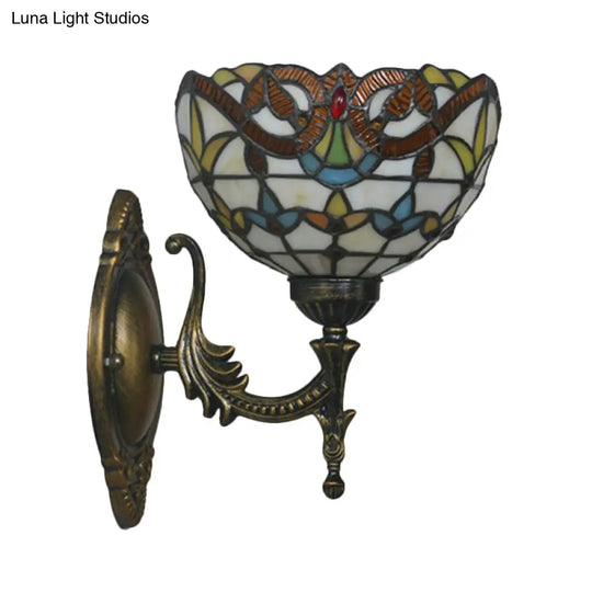 Mediterranean Brass Wall Sconce Elegant Geometry Cut Glass Shade For Corridor Lighting