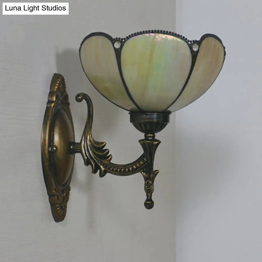 Mediterranean Brass Wall Sconce Elegant Geometry Cut Glass Shade For Corridor Lighting