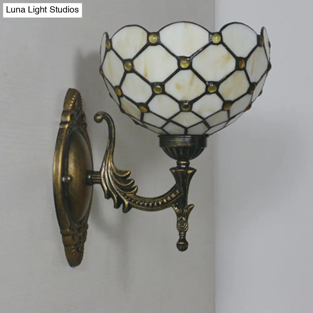 Mediterranean Brass Wall Sconce Elegant Geometry Cut Glass Shade For Corridor Lighting