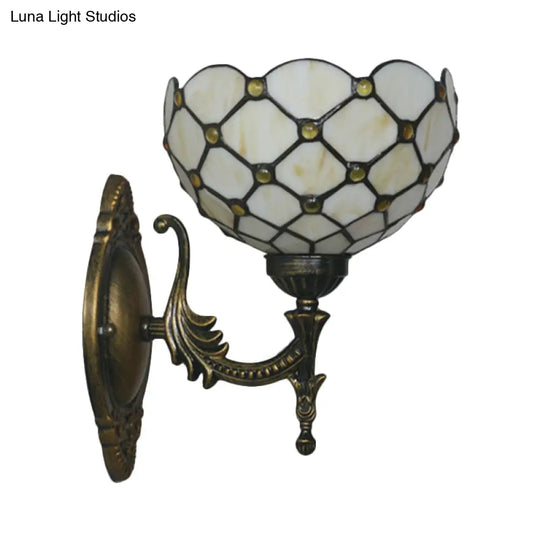 Mediterranean Brass Wall Sconce Elegant Geometry Cut Glass Shade For Corridor Lighting