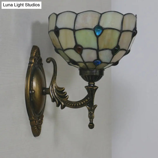 Mediterranean Brass Wall Sconce Elegant Geometry Cut Glass Shade For Corridor Lighting