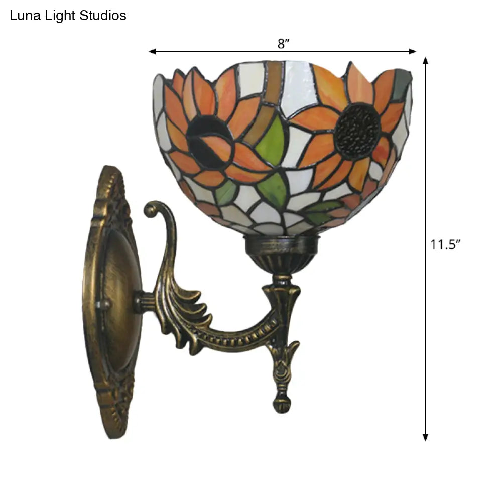 Mediterranean Brass Wall Sconce Elegant Geometry Cut Glass Shade For Corridor Lighting