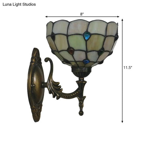 Mediterranean Brass Wall Sconce Elegant Geometry Cut Glass Shade For Corridor Lighting