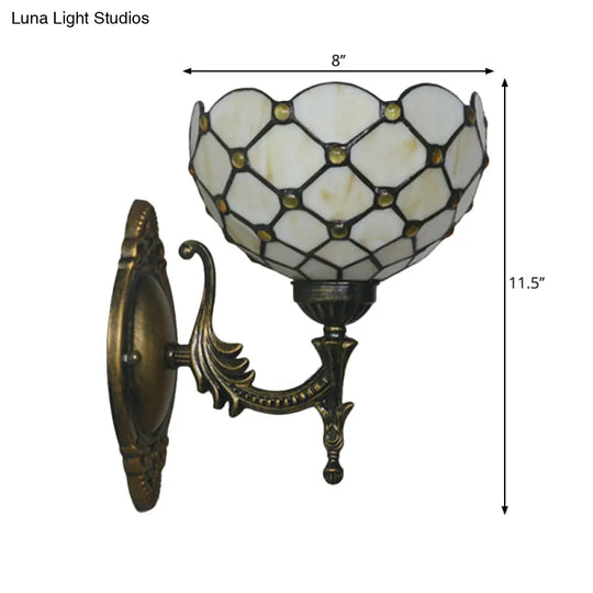 Mediterranean Brass Wall Sconce Elegant Geometry Cut Glass Shade For Corridor Lighting