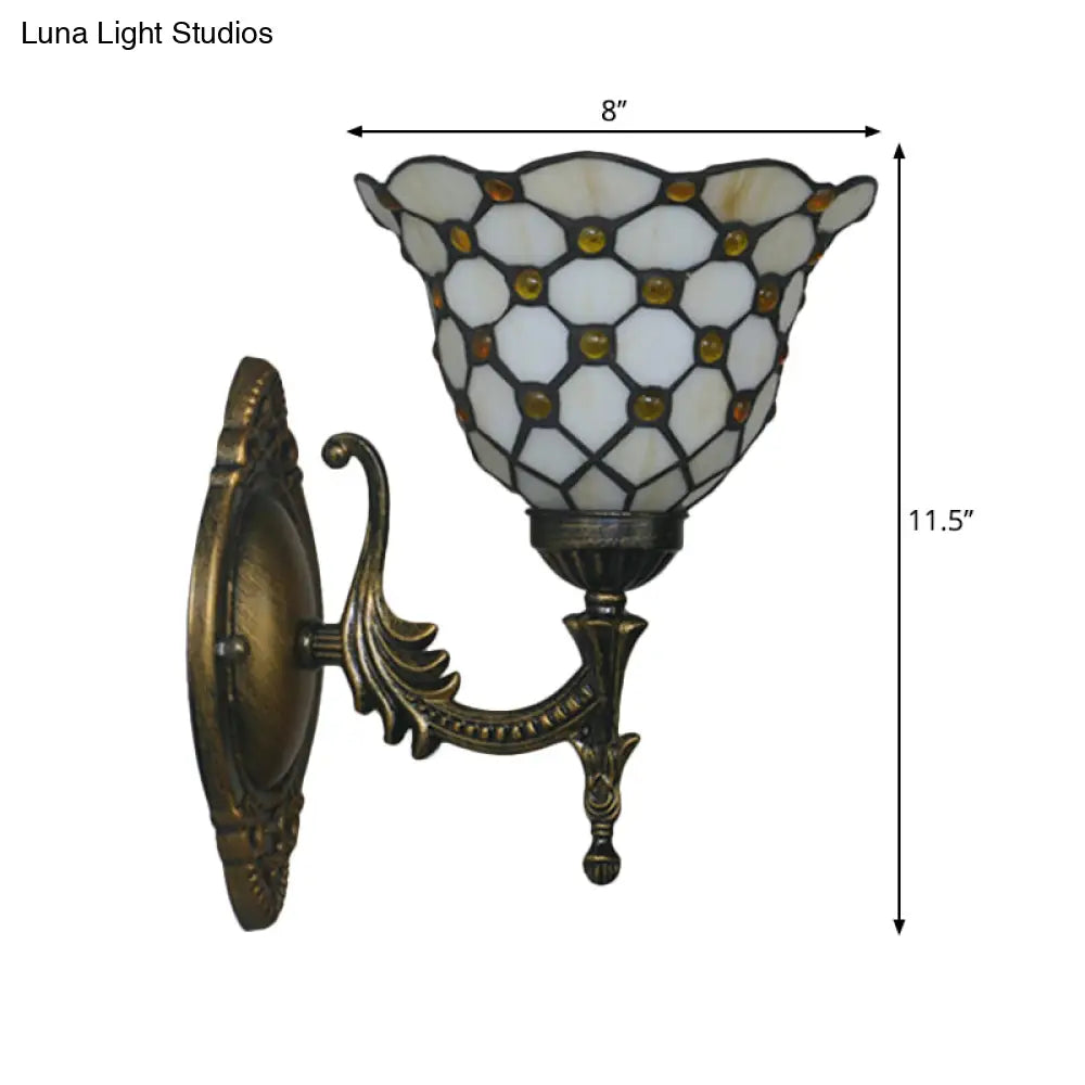 Mediterranean Brass Wall Sconce Elegant Geometry Cut Glass Shade For Corridor Lighting