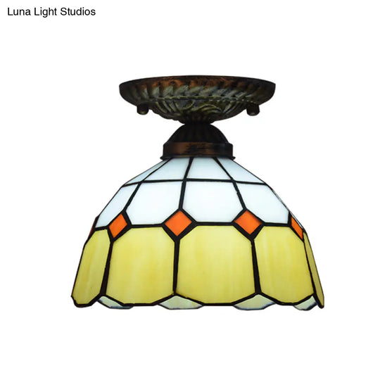 Mediterranean Cut Glass Small Floral Ceiling Mount Lamp - 1 Head Semi Flush Lighting For Elegant