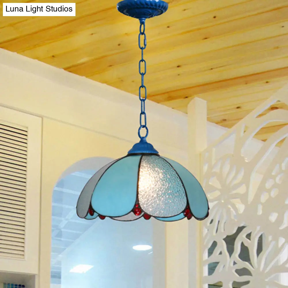 Mediterranean Dome Pendant Light - Hand-Crafted Glass Fixture For Restaurants