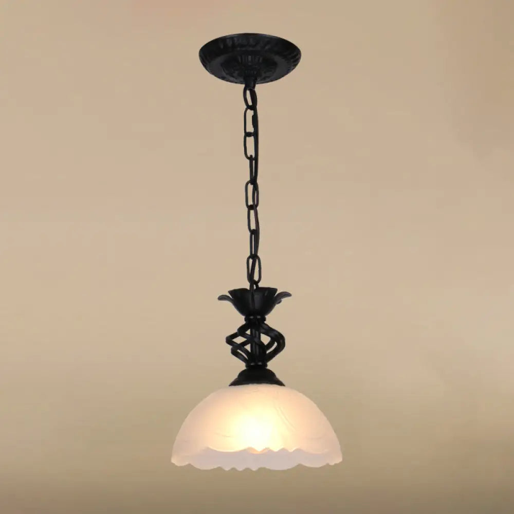 Mediterranean Dome Pendant Light - Hand-Crafted Glass Fixture For Restaurants Black / Ivory
