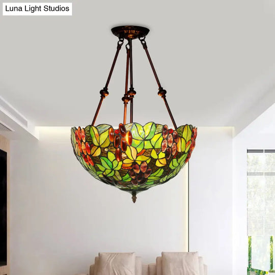 Mediterranean Dome Semi Flush Mount Ceiling Light - 16’/18’ Wide 2 Green Cut Glass Lights