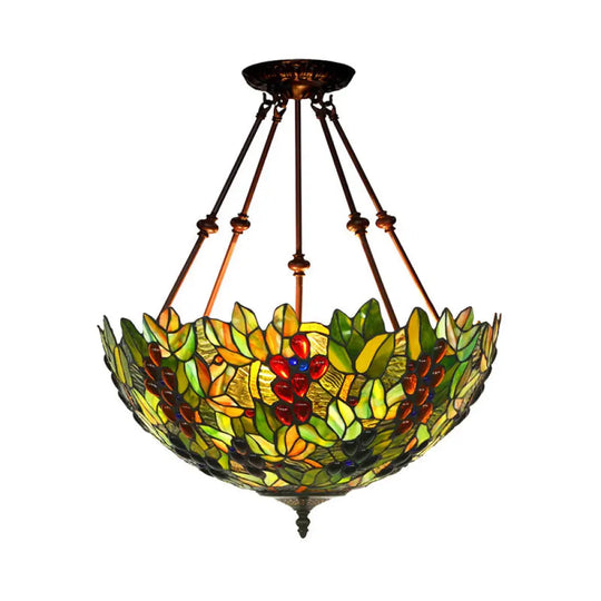 Mediterranean Dome Semi Flush Mount Ceiling Light - 16’/18’ Wide 2 Green Cut Glass Lights / 18’