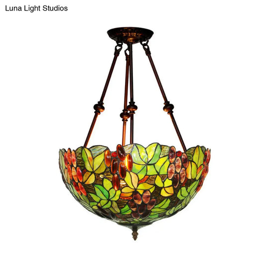 Mediterranean Dome Semi Flush Mount Ceiling Light - 16/18 Wide 2 Green Cut Glass Lights