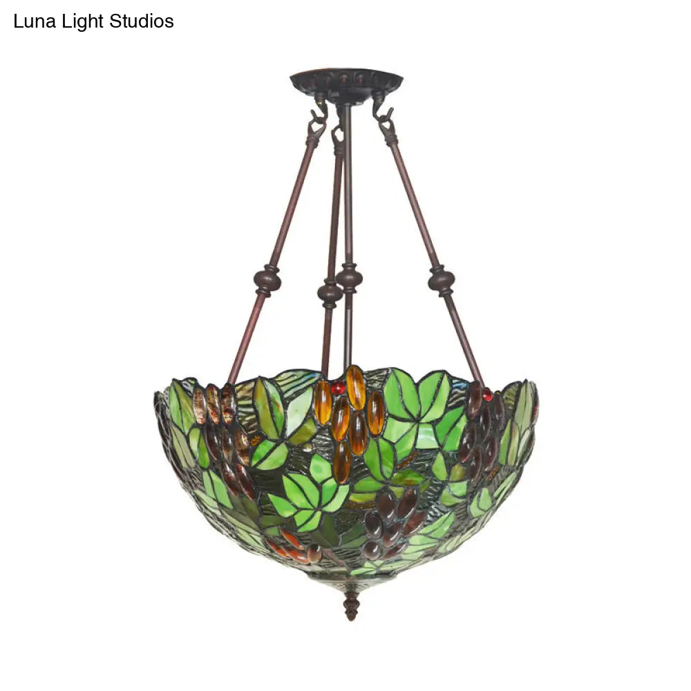 Mediterranean Dome Semi Flush Mount Ceiling Light - 16’/18’ Wide 2 Green Cut Glass Lights