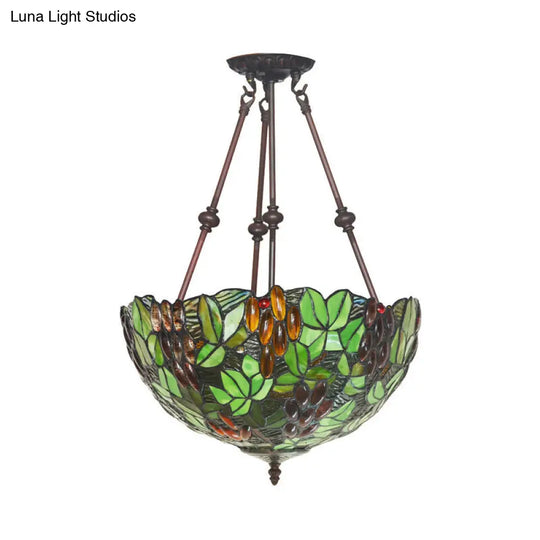 Mediterranean Dome Semi Flush Mount Ceiling Light - 16/18 Wide 2 Green Cut Glass Lights