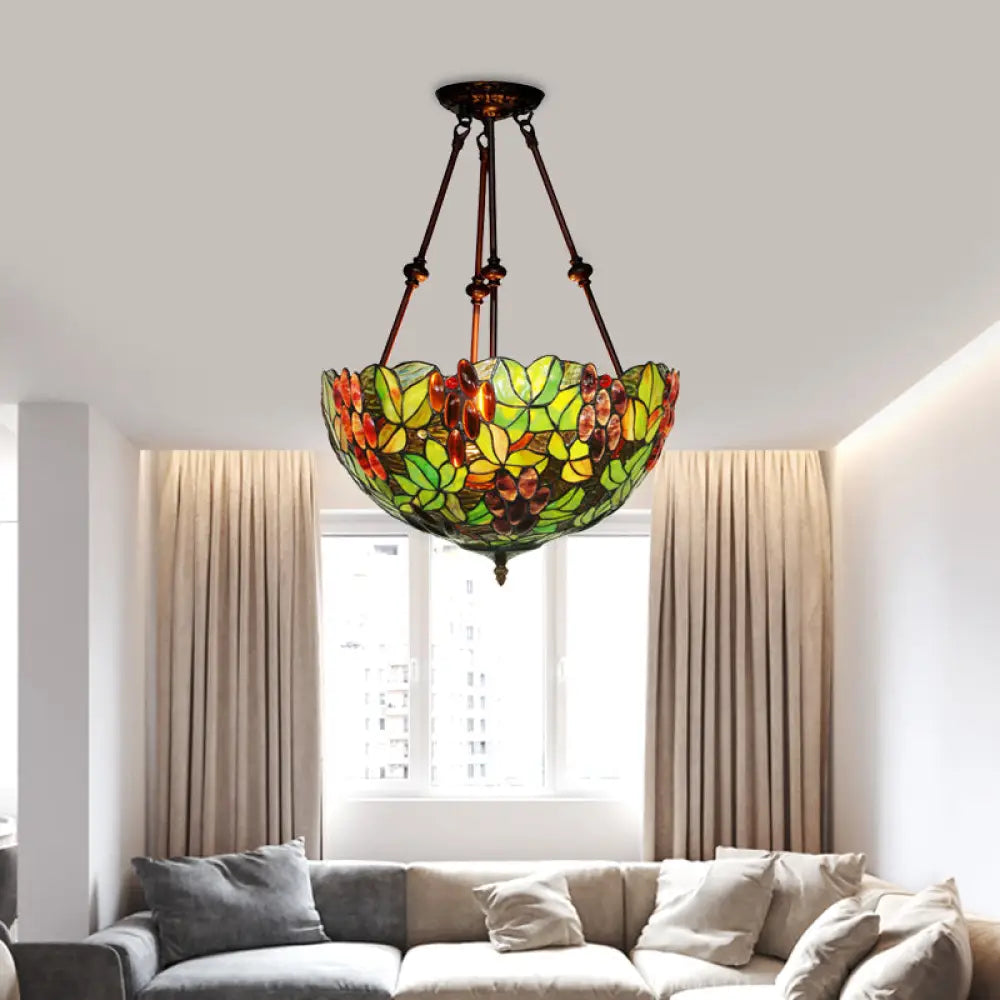 Mediterranean Dome Semi Flush Mount Ceiling Light - 16’/18’ Wide 2 Green Cut Glass Lights / 16’