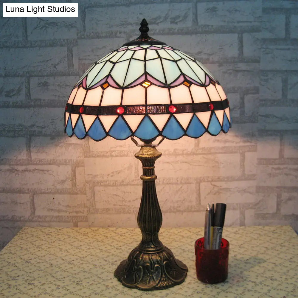 Mediterranean Dome Stained Glass Nightstand Lamp For Bedside Table