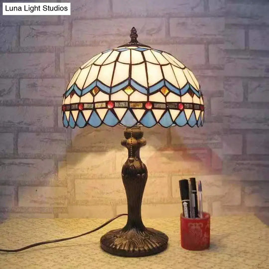 Mediterranean Dome Stained Glass Nightstand Lamp For Bedside Table