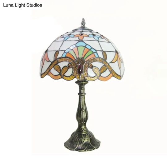 Mediterranean Dome Stained Glass Nightstand Lamp For Bedside Table