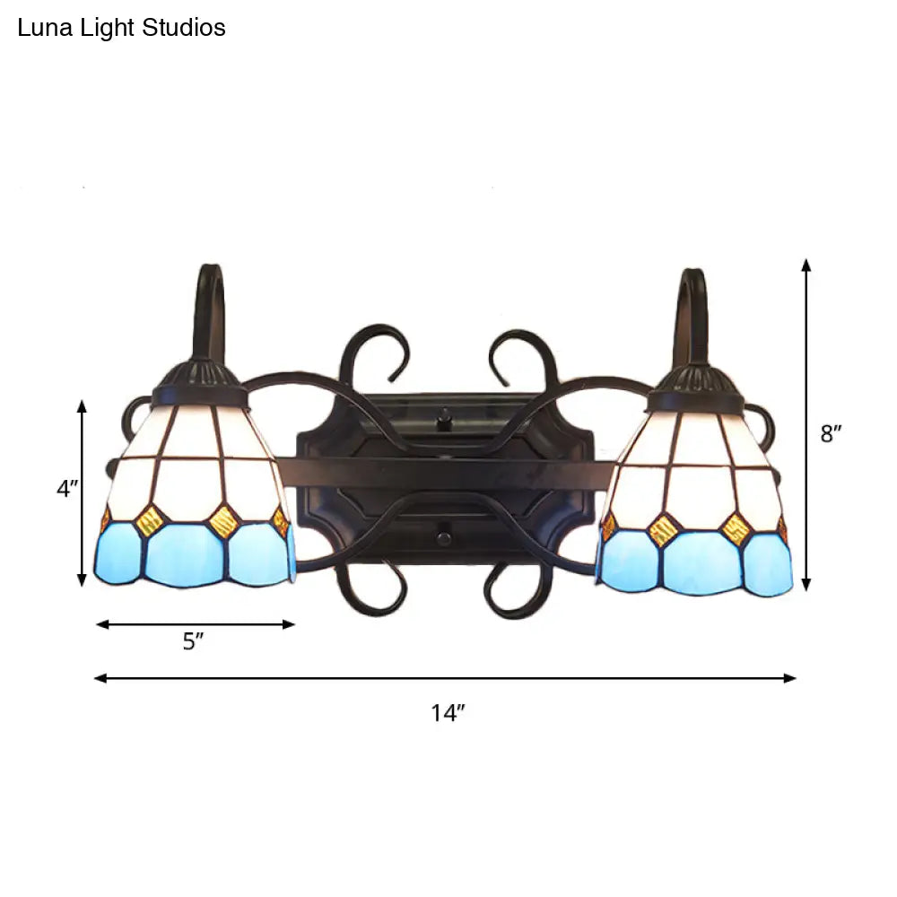 Mediterranean Dome Stained Glass Vanity Lighting: 2-Head Wall Sconce For Bathroom